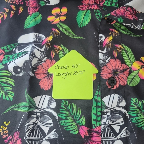 Boys Star Wars Black Pink Floral Casual Button Down Hawaiian Shirt sz 14 / 16 - Picture 5 of 5